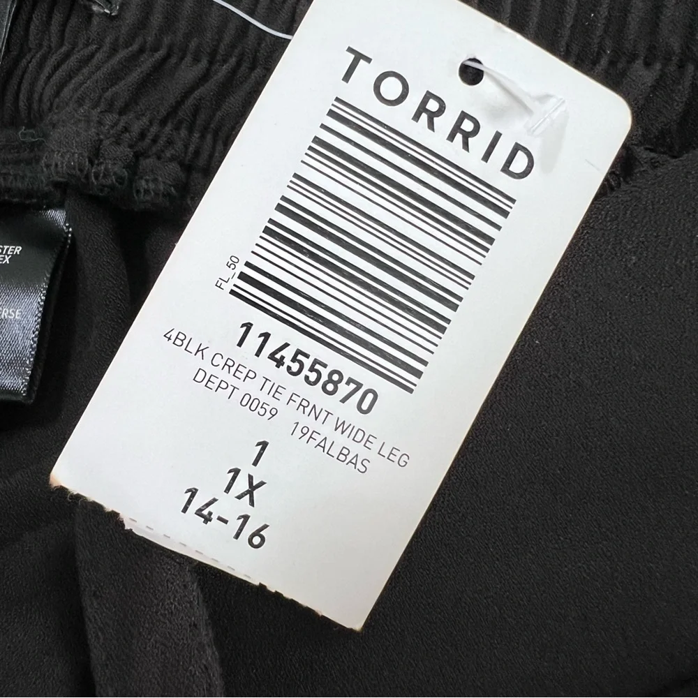 Torrid Wide Leg Pants Womens 1X 14 16 Crepe Tie Front Black High Rise V